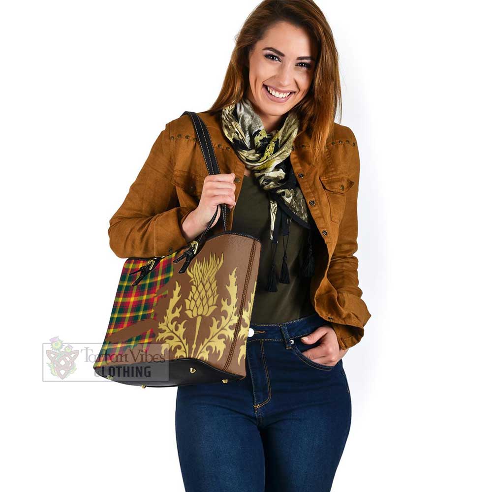 Maple Leaf Canada Tartan Leather Tote Bag Gold Thistle Style - Tartan Vibes Clothing