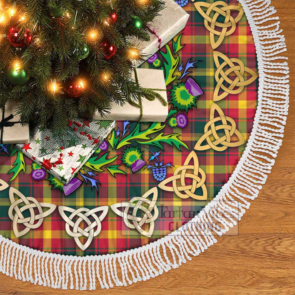 Maple Leaf Canada Tartan Christmas Tree Skirt with Thistle Celtic Knot Style - Tartan Vibes Clothing