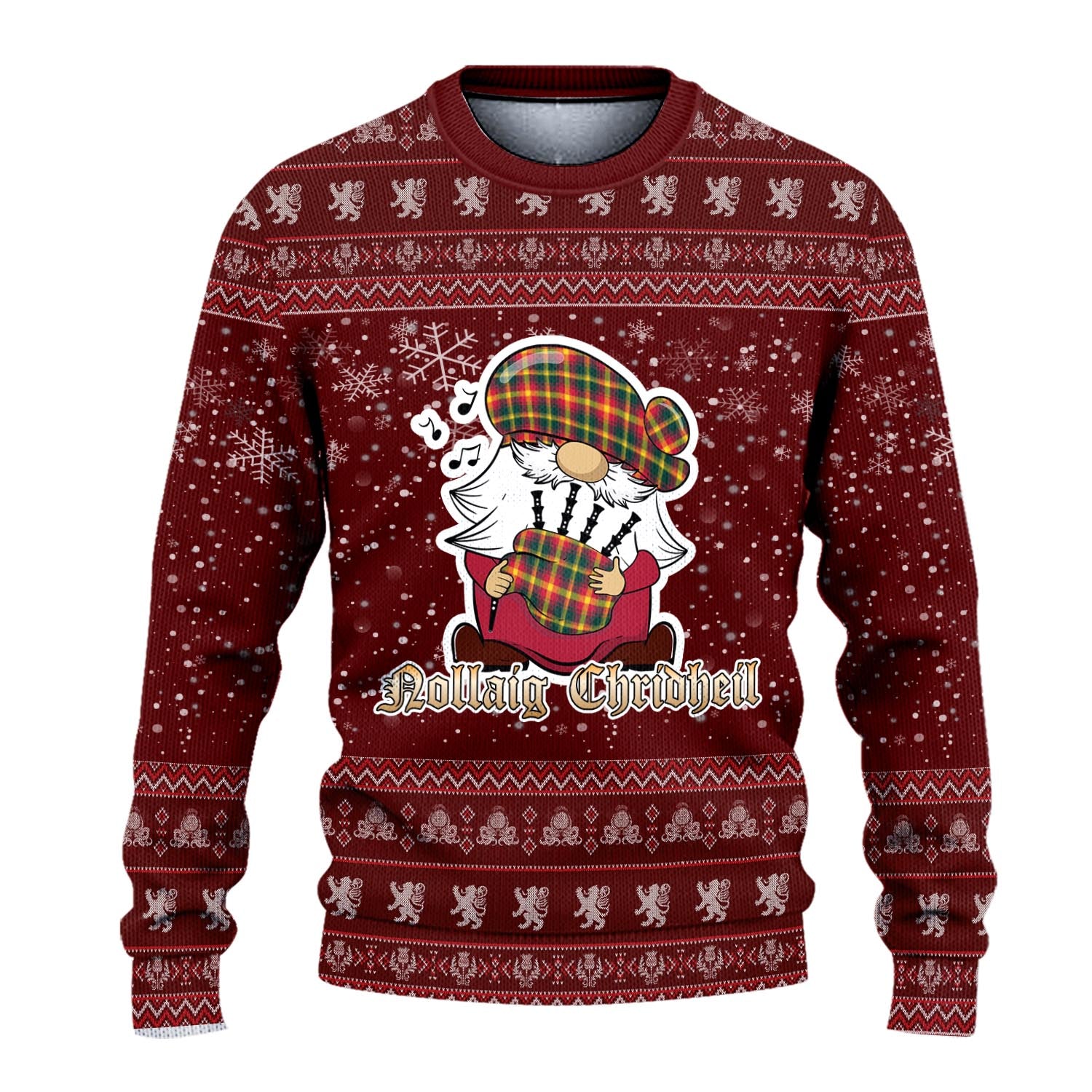 Maple Leaf Canada Clan Christmas Family Knitted Sweater with Funny Gnome Playing Bagpipes - Tartanvibesclothing