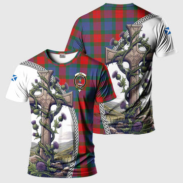 Mar Tartan T-Shirt with Family Crest and St. Andrew's Cross Accented by Thistle Vines Kid's Shirt - Tartan Vibes Clothing