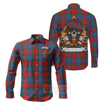 Mar Tartan Long Sleeve Button Shirt with Family Crest and Bearded Skull Holding Bottles of Whiskey Men's Shirt S - Tartan Vibes Clothing