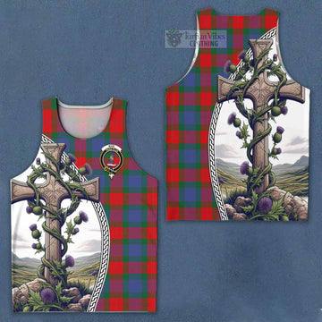 Mar Tartan Men's Tank Top with Family Crest and St. Andrew's Cross Accented by Thistle Vines Men - Tartan Vibes Clothing