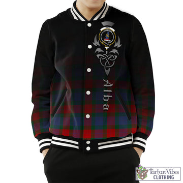 Mar Tartan Baseball Jacket Featuring Alba Gu Brath Family Crest Celtic Inspired