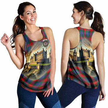 Mar Tartan Family Crest Women's Racerback Tanks with Scottish Ancient Castle Style 4XL - Tartan Vibes Clothing