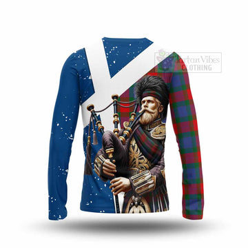 Mar Tartan Long Sleeve T-Shirt with Family Crest Scottish Bagpiper Vibes - Tartan Vibes Clothing