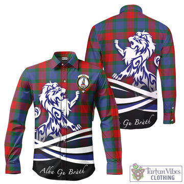 Mar Tartan Long Sleeve Button Up Shirt with Alba Gu Brath Regal Lion Emblem - Tartan Vibes Clothing