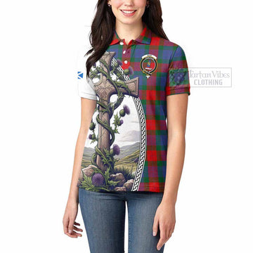 Mar Tartan Women's Polo Shirt with Family Crest and St. Andrew's Cross Accented by Thistle Vines - Tartan Vibes Clothing