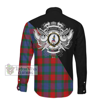 Mar Tartan Long Sleeve Button Shirt with Family Crest and Military Logo Style Men's Shirt - Tartan Vibes Clothing
