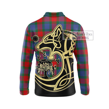 Mar Tartan Long Sleeve Polo Shirt with Family Crest Celtic Wolf Style - Tartan Vibes Clothing