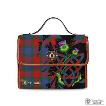 Mar Tartan Waterproof Canvas Bag with Scotland Map and Thistle Celtic Accents Brown Leather Strap One Size 10.5*20*27cm - Tartan Vibes Clothing