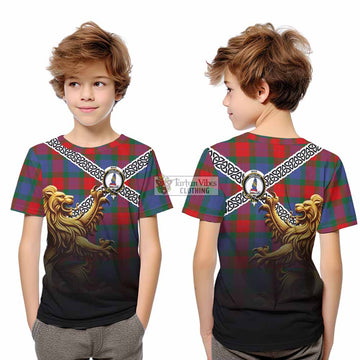 Mar Crest Tartan Kid T-Shirt with Golden Lion Emblem Celtic Style - Tartan Vibes Clothing