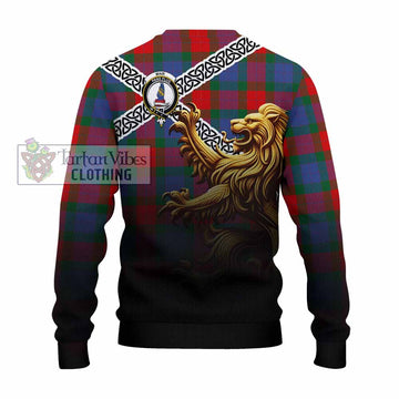 Mar Crest Tartan Knitted Sweater with Golden Lion Emblem Celtic Style - Tartan Vibes Clothing