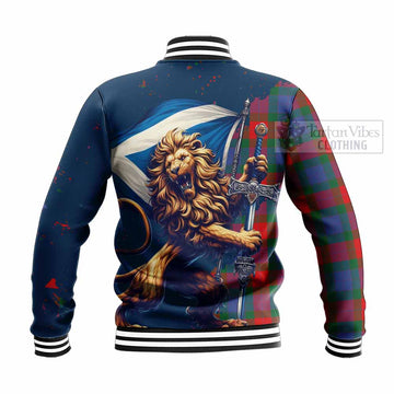 Mar Tartan Family Crest Baseball Jacket with Scottish Majestic Lion - Tartan Vibes Clothing