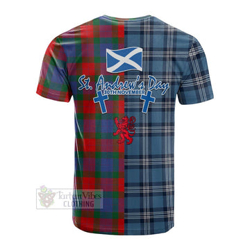 Mar Tartan Cotton T-shirt Happy St. Andrew's Day Half Tartan Style - Tartan Vibes Clothing