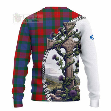 Mar Tartan Knitted Sweater with Family Crest and St. Andrew's Cross Accented by Thistle Vines - Tartan Vibes Clothing