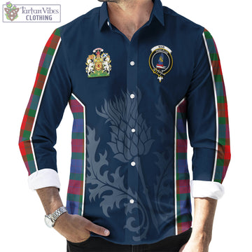 Mar Tartan Long Sleeve Button Up Shirt with Family Crest and Scottish Thistle Vibes Sport Style - Tartan Vibes Clothing