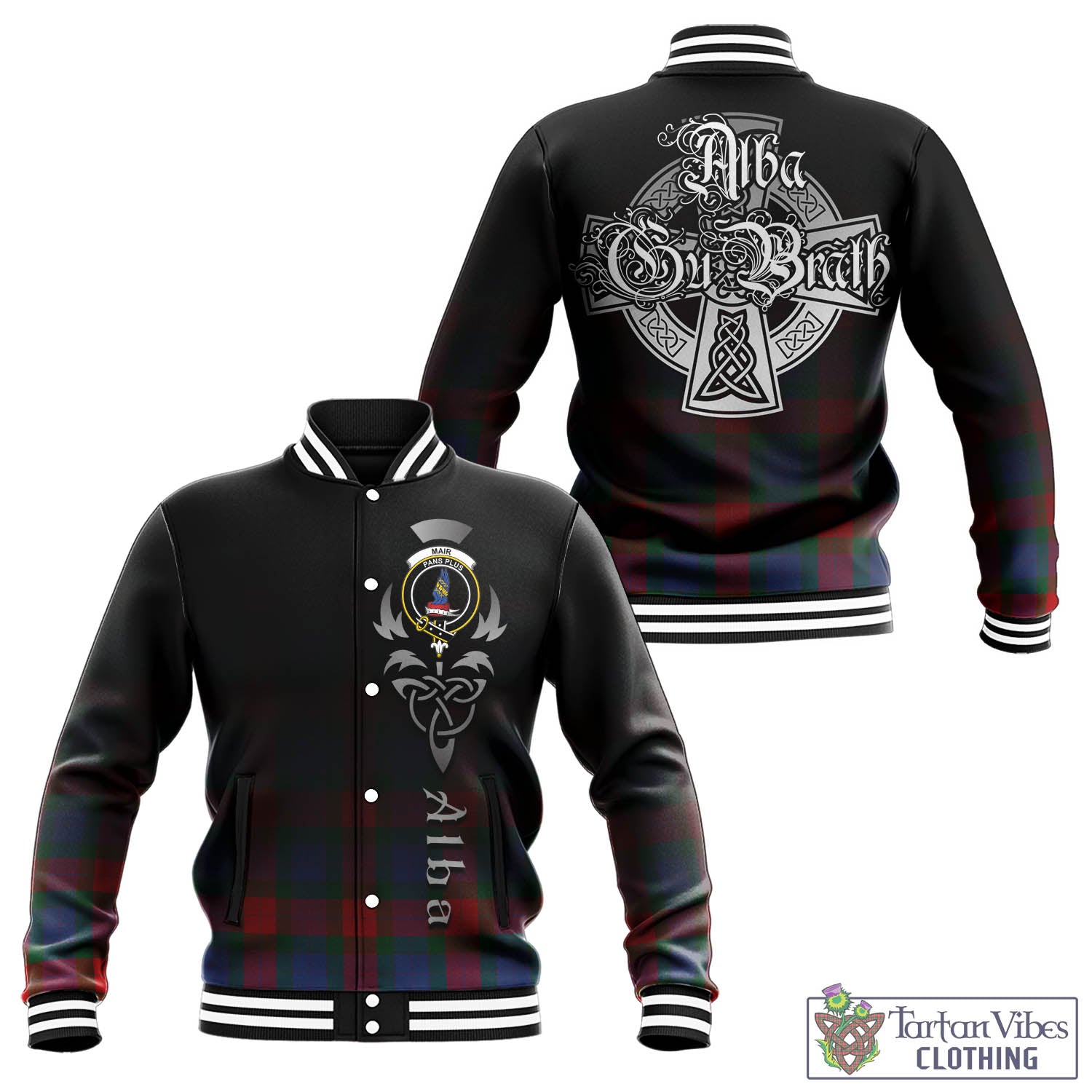 Tartan Vibes Clothing Mar Tartan Baseball Jacket Featuring Alba Gu Brath Family Crest Celtic Inspired