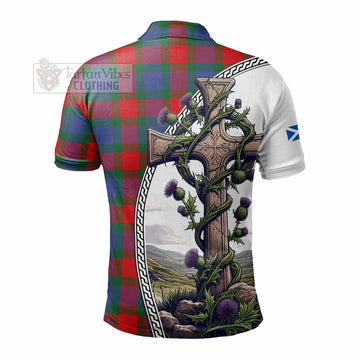 Mar Tartan Polo Shirt with Family Crest and St. Andrew's Cross Accented by Thistle Vines - Tartan Vibes Clothing