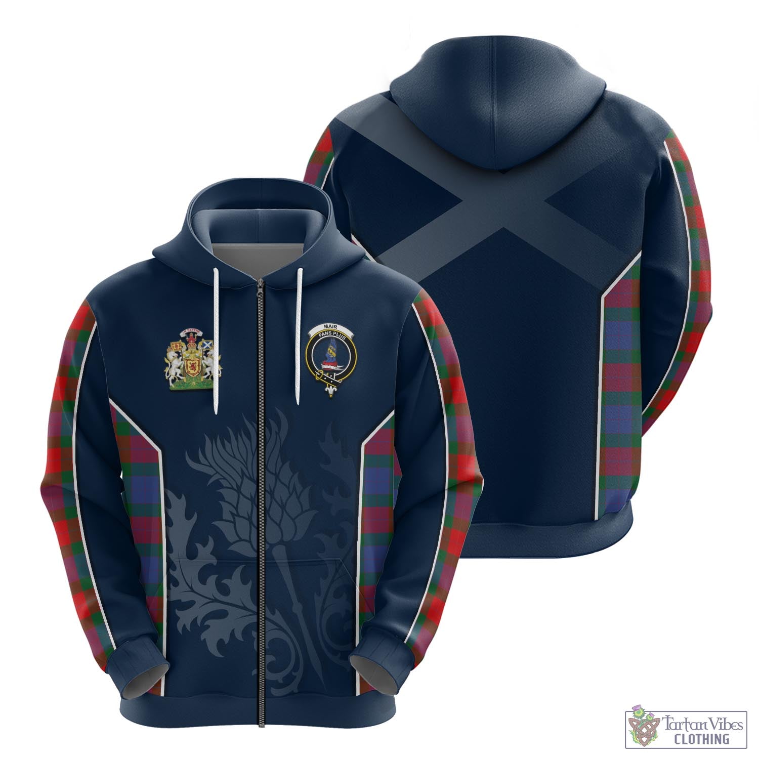 Tartan Vibes Clothing Mar Tartan Hoodie with Family Crest and Scottish Thistle Vibes Sport Style