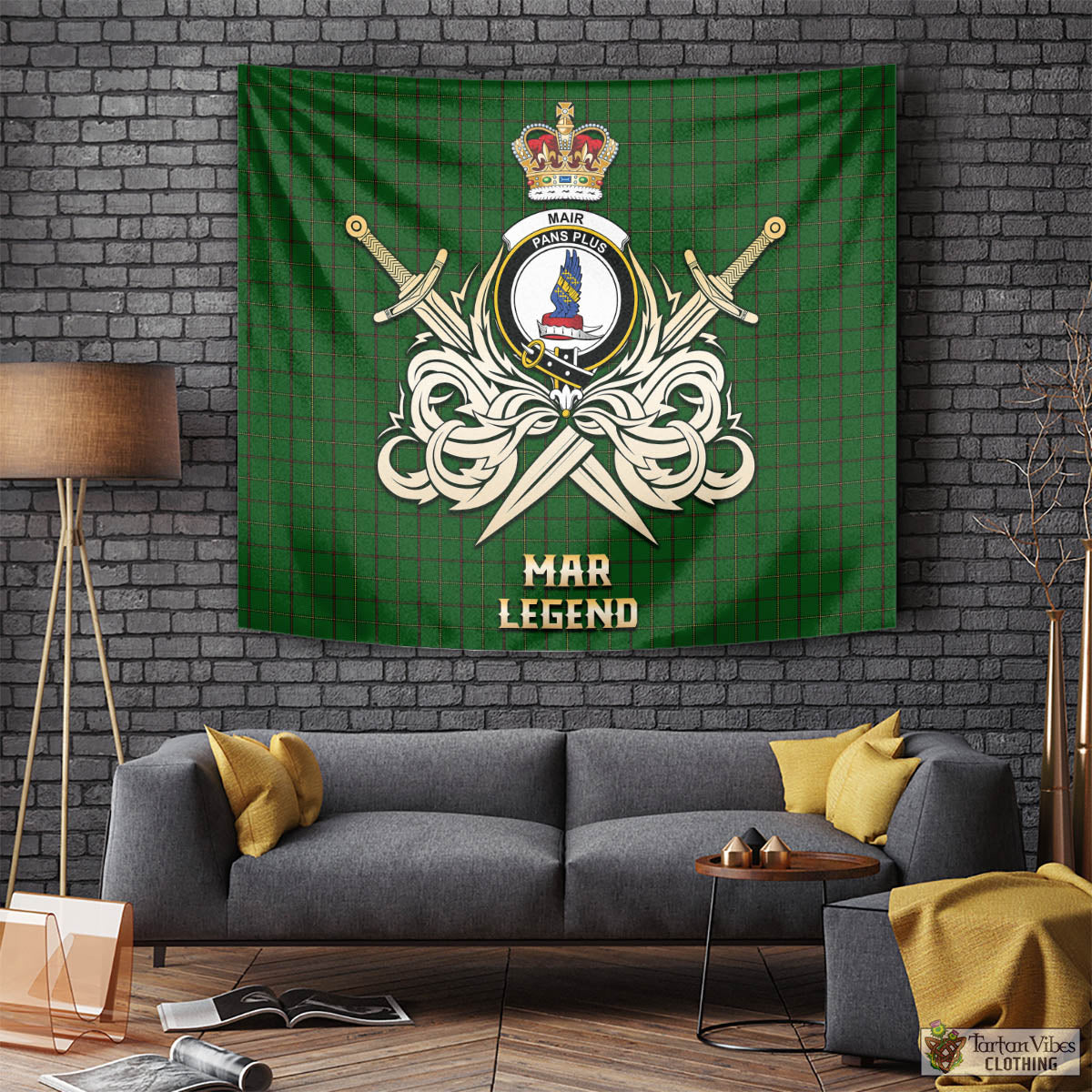 Tartan Vibes Clothing Mar Tribe Tartan Tapestry with Clan Crest and the Golden Sword of Courageous Legacy