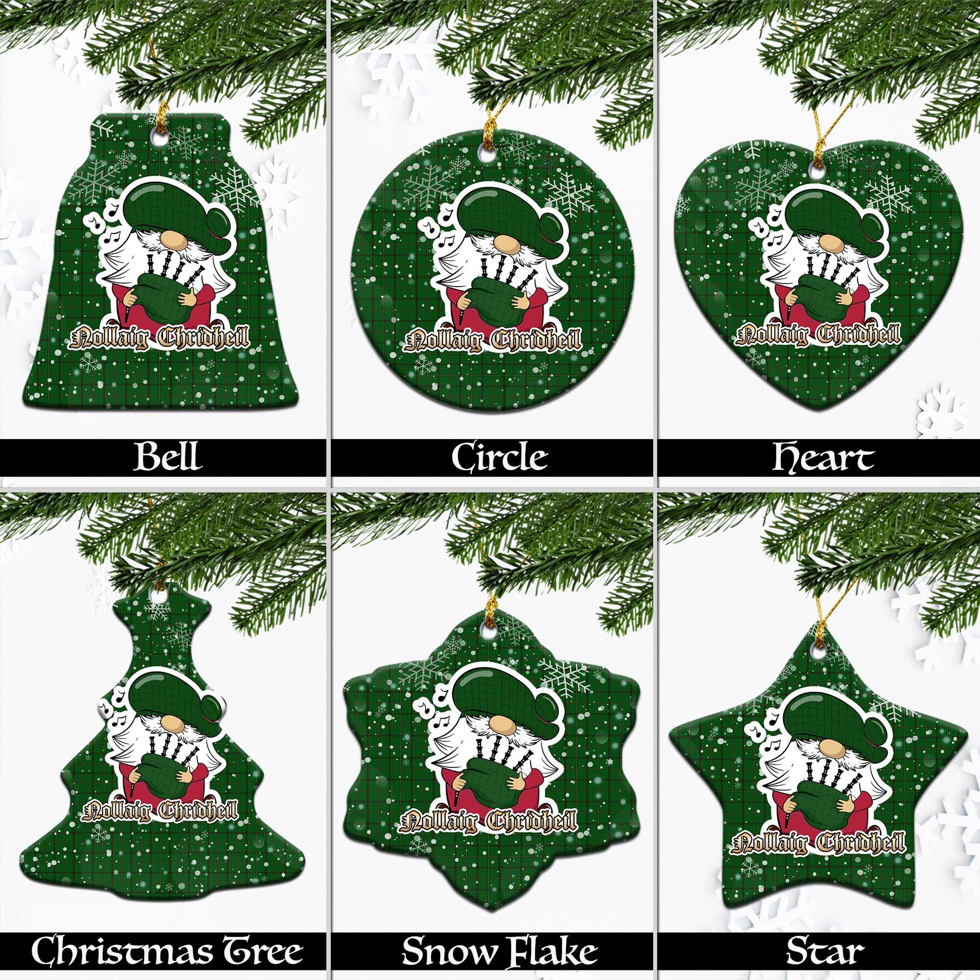 Mar Tribe Tartan Christmas Ornaments with Scottish Gnome Playing Bagpipes Ceramic - Tartanvibesclothing