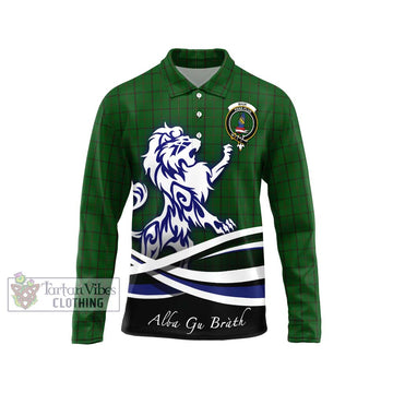 Mar Tribe Tartan Long Sleeve Polo Shirt with Alba Gu Brath Regal Lion Emblem Unisex - Tartan Vibes Clothing
