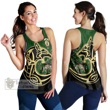 Mar Tribe Tartan Women's Racerback Tanks with Family Crest Celtic Wolf Style