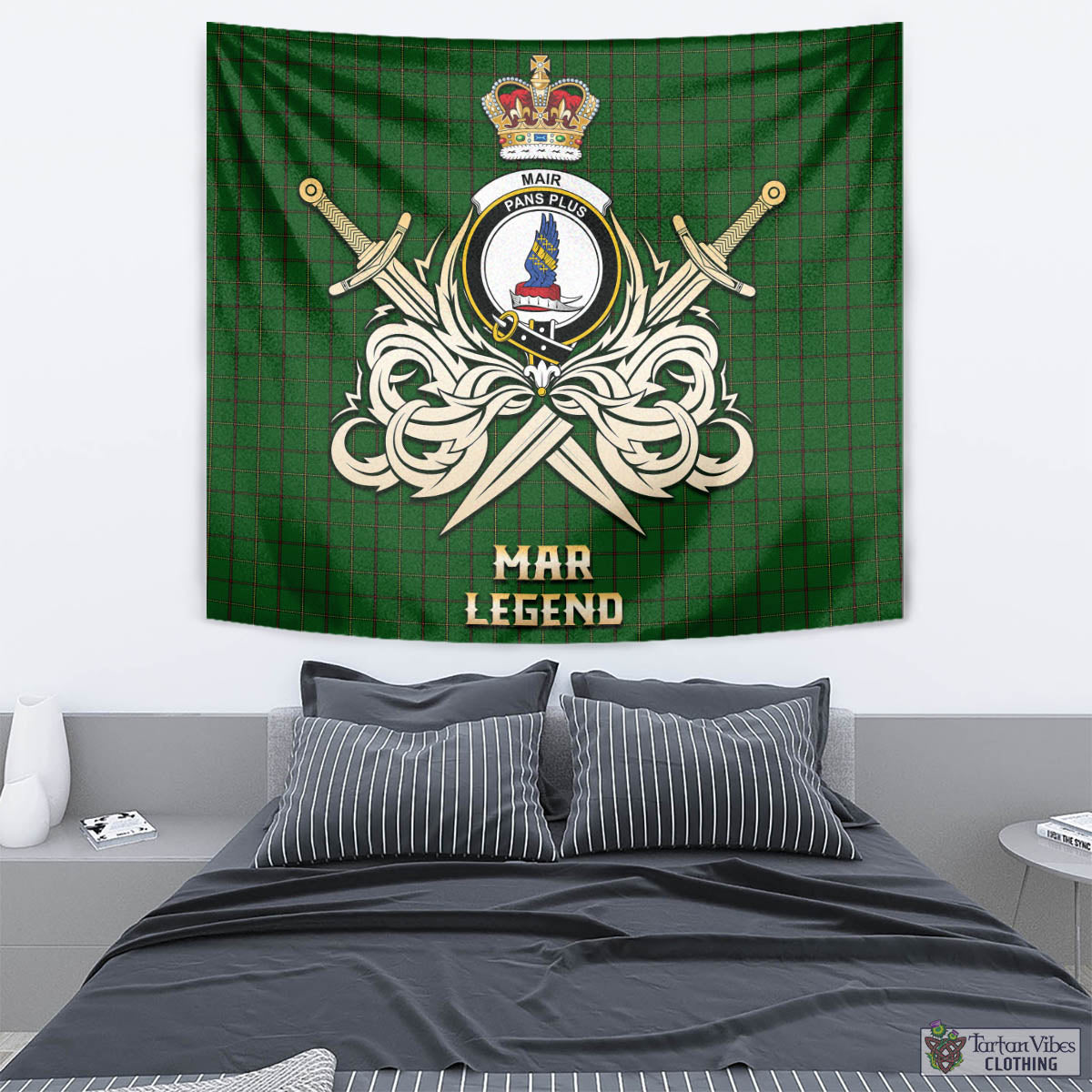 Tartan Vibes Clothing Mar Tribe Tartan Tapestry with Clan Crest and the Golden Sword of Courageous Legacy