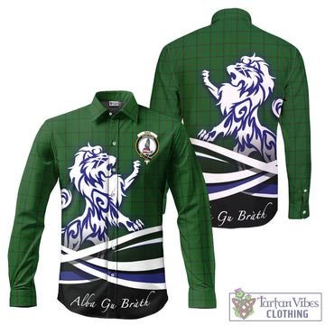 Mar Tribe Tartan Long Sleeve Button Up Shirt with Alba Gu Brath Regal Lion Emblem