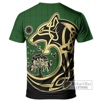 Mar Tribe Tartan T-Shirt with Family Crest Celtic Wolf Style