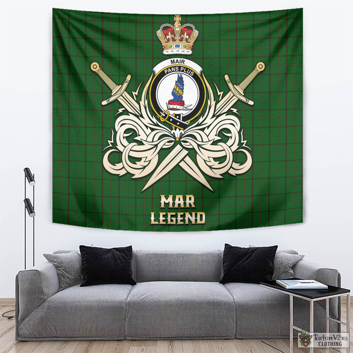 Tartan Vibes Clothing Mar Tribe Tartan Tapestry with Clan Crest and the Golden Sword of Courageous Legacy