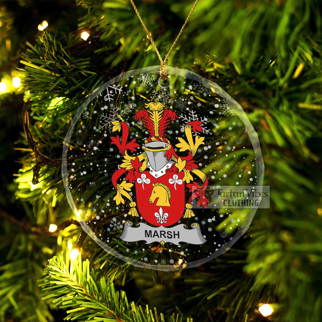 Marsh Irish Clan Christmas Glass Ornament with Coat of Arms Transparent Glass Circle - 2D-tartanvibesclothing