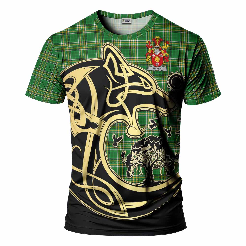 Marsh Irish Tartan T-Shirt with Coat of Arms Celtic Wolf Style Kid's Shirt - Tartan Vibes Clothing