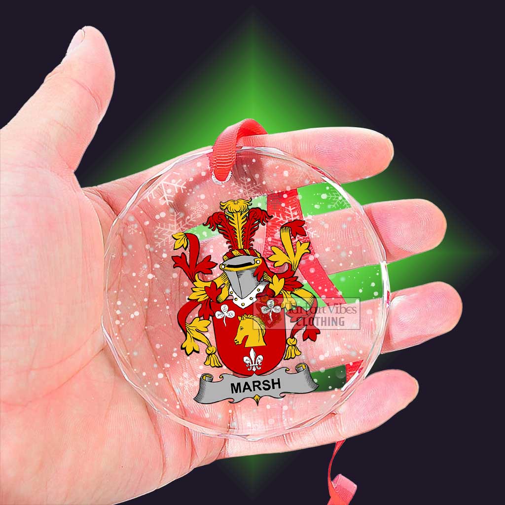 Marsh Irish Clan Christmas Glass Ornament with Coat of Arms - 2D-tartanvibesclothing