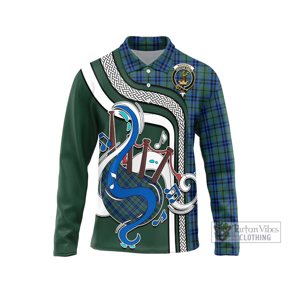 Tartan Vibes Clothing Marshall Tartan Long Sleeve Polo Shirt with Epic Bagpipe Style