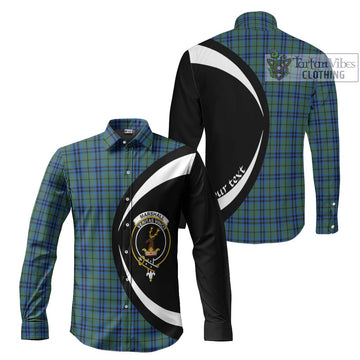 Marshall Tartan Long Sleeve Button Up with Family Crest Circle Style Men's Shirt S - Tartan Vibes Clothing
