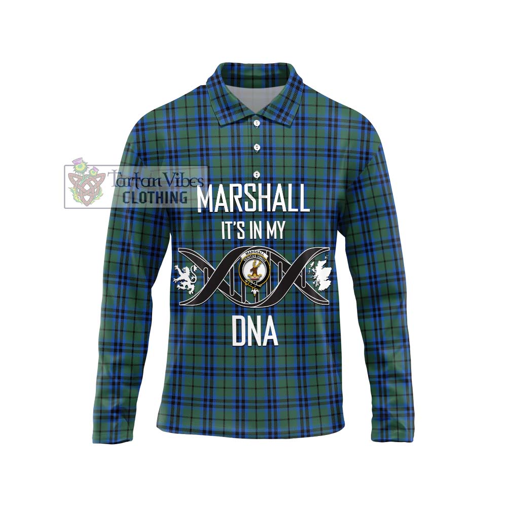 Marshall Tartan Long Sleeve Polo Shirt with Family Crest DNA In Me Style Unisex - Tartanvibesclothing Shop