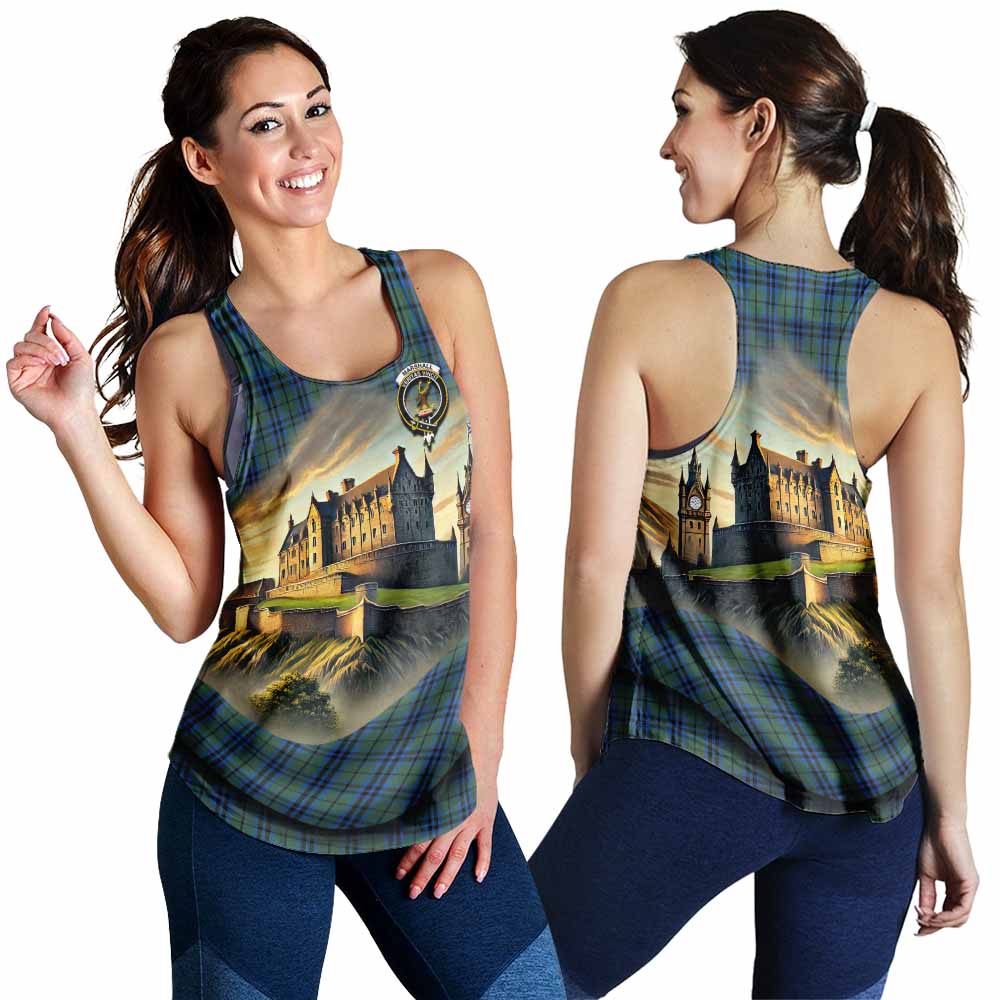 Marshall Tartan Family Crest Women's Racerback Tanks with Scottish Ancient Castle Style 4XL - Tartan Vibes Clothing