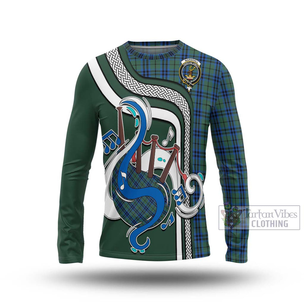 Tartan Vibes Clothing Marshall Tartan Long Sleeve T-Shirt with Epic Bagpipe Style