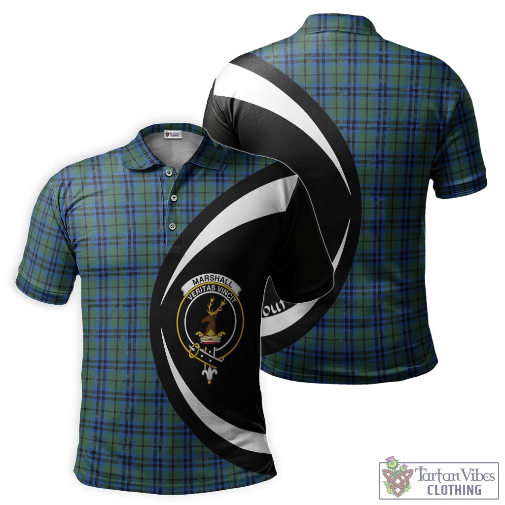 Tartan Vibes Clothing Marshall Tartan Men's Polo Shirt with Family Crest Circle Style