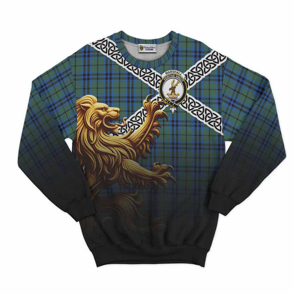 Marshall Crest Tartan Sweatshirt with Golden Lion Emblem Celtic Style Unisex - Tartan Vibes Clothing
