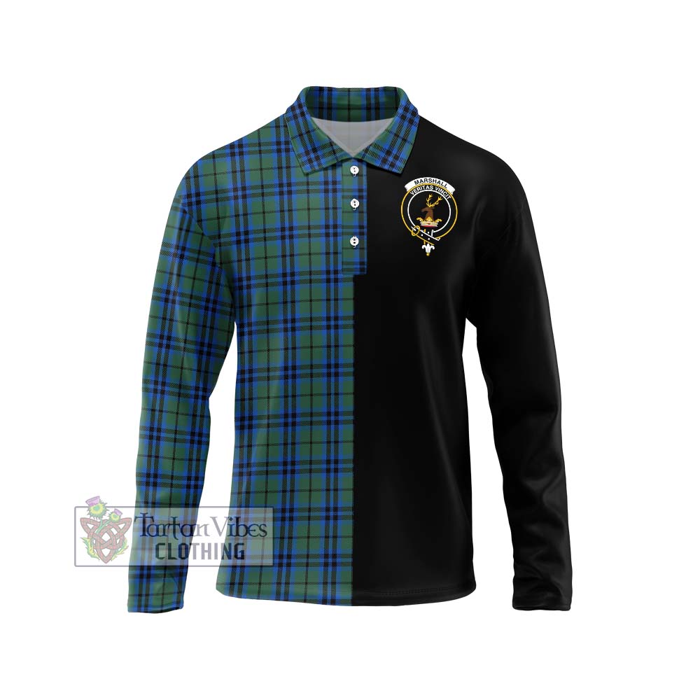 Marshall Tartan Long Sleeve Polo Shirt with Family Crest and Half Of Me Style Unisex - Tartanvibesclothing Shop