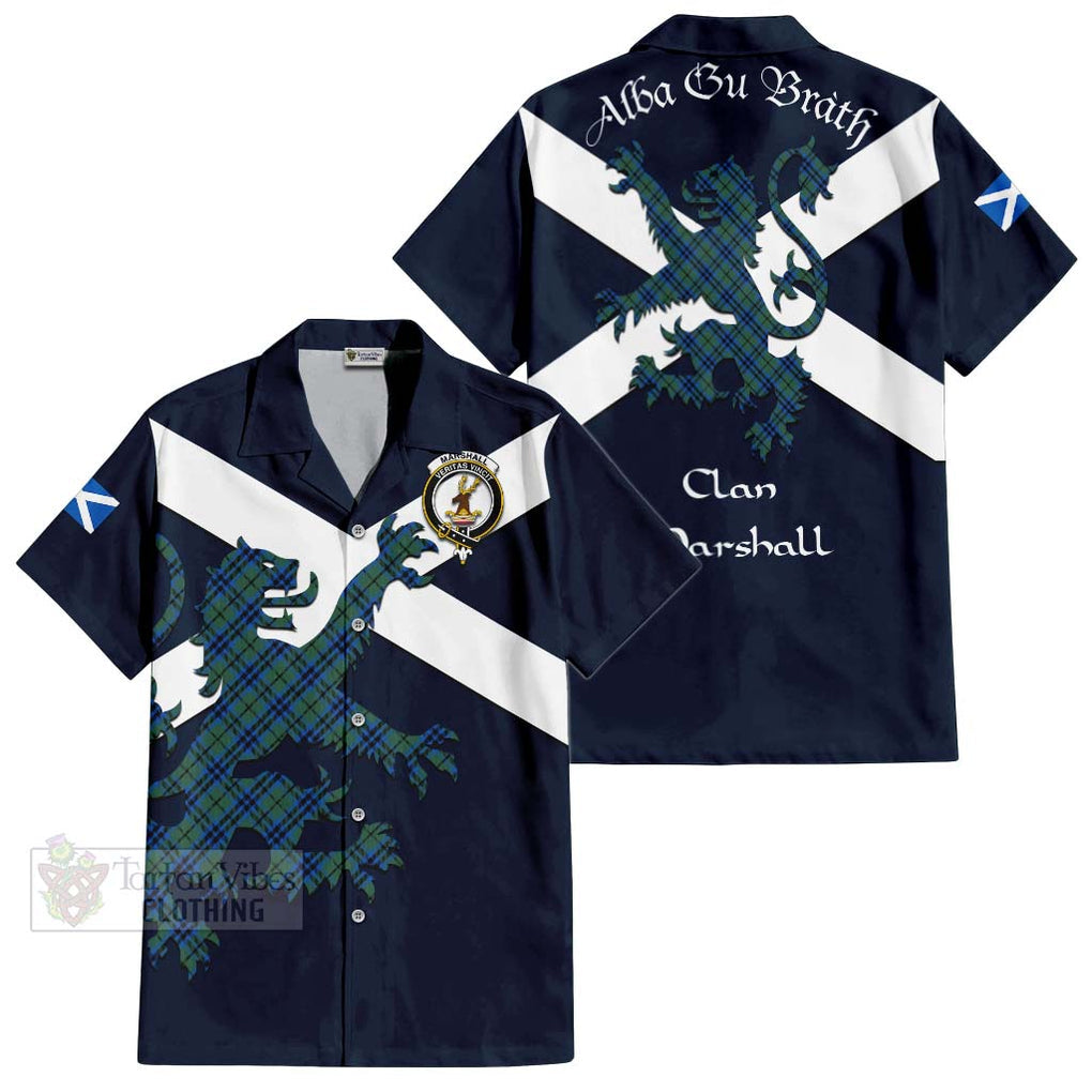 Tartan Vibes Clothing Marshall Tartan Lion Rampant Short Sleeve Button Shirt – Proudly Display Your Heritage with Alba Gu Brath and Clan Name