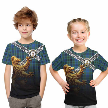 Marshall Crest Tartan Kid T-Shirt with Golden Lion Emblem Celtic Style Youth XL Size14 - Tartan Vibes Clothing
