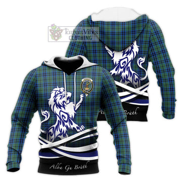 Marshall Tartan Knitted Hoodie with Alba Gu Brath Regal Lion Emblem