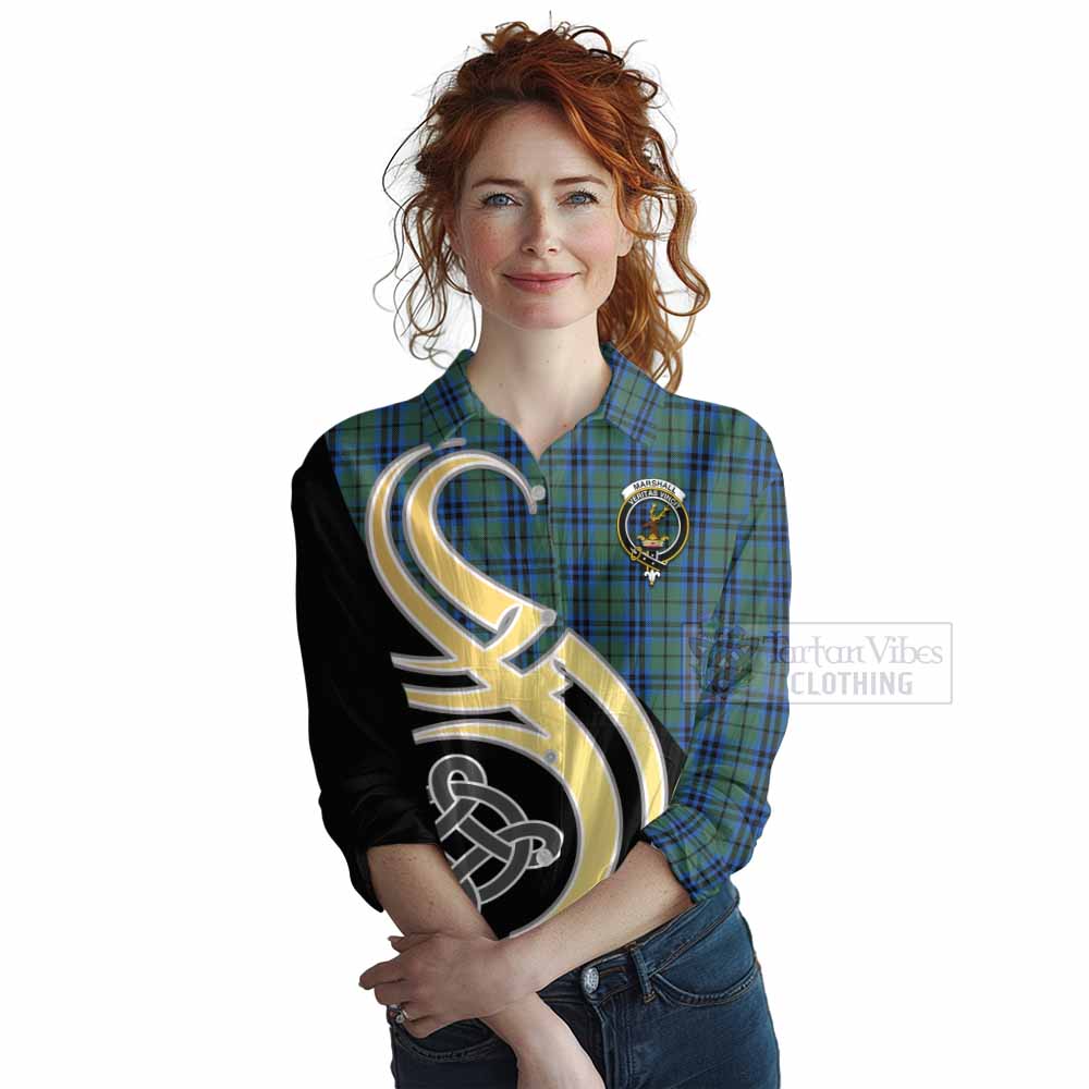 Marshall Tartan Women's Casual Shirt with Family Crest and Celtic Symbol Style Female - Tartan Vibes Clothing
