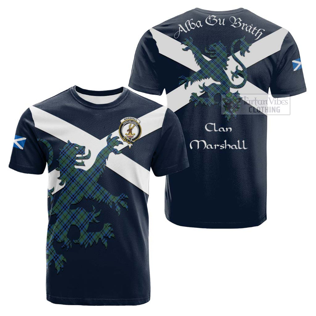 Tartan Vibes Clothing Marshall Tartan Lion Rampant Cotton T-shirt – Proudly Display Your Heritage with Alba Gu Brath and Clan Name