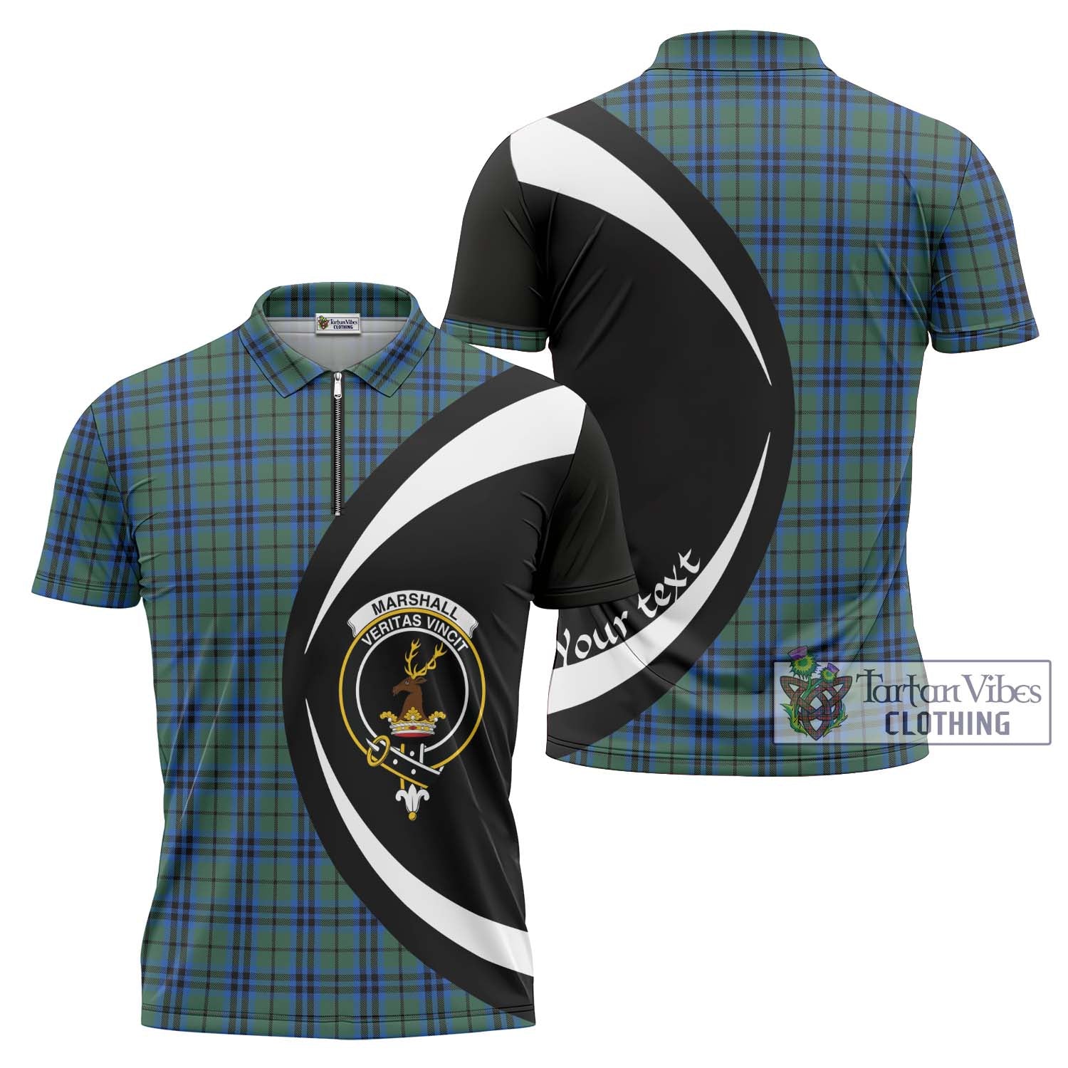 Tartan Vibes Clothing Marshall Tartan Zipper Polo Shirt with Family Crest Circle Style