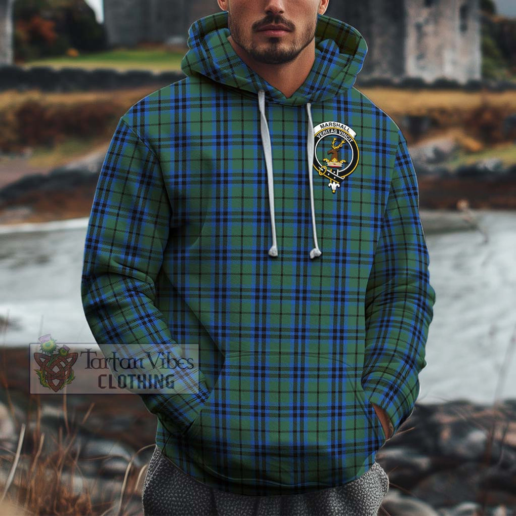 Marshall Tartan Cotton Hoodie with Family Crest Pullover Hoodie XS - Tartan Vibes Clothing