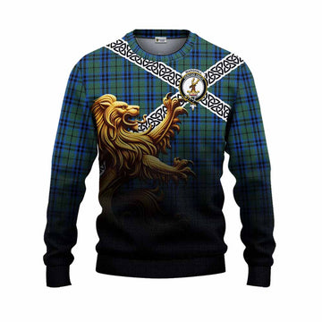 Marshall Crest Tartan Knitted Sweater with Golden Lion Emblem Celtic Style Unisex - Tartan Vibes Clothing
